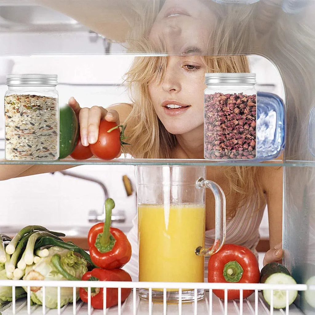 20pcs Square Transparent Plastic Bottle with Aluminum Cap Sealed Jar for Food Storage - 550ml