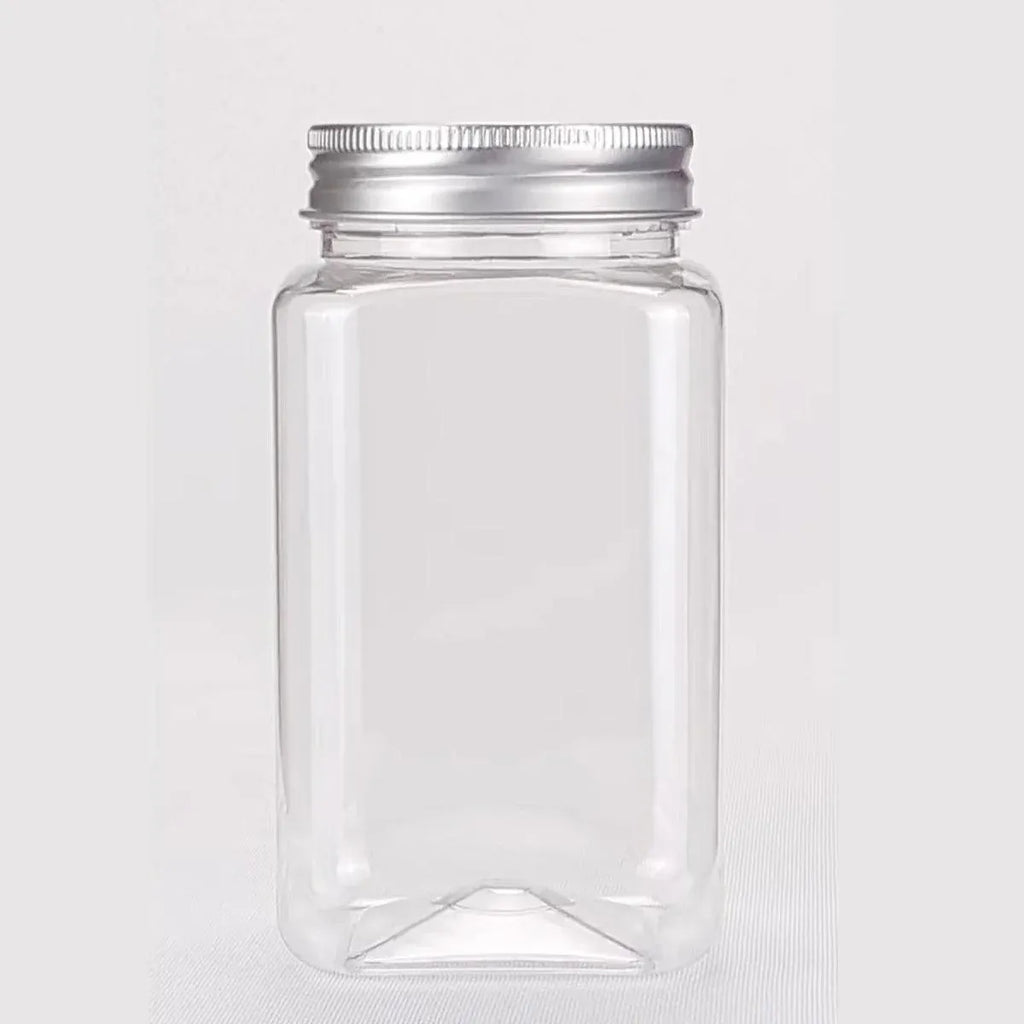20pcs Square Transparent Plastic Bottle with Aluminum Cap Sealed Jar for Food Storage - 550ml