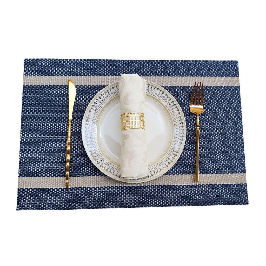 4X Anti-Slip Woven Placemat Waterproof Oil-proof Placemat Heat Resistant PVC Mat - Blue