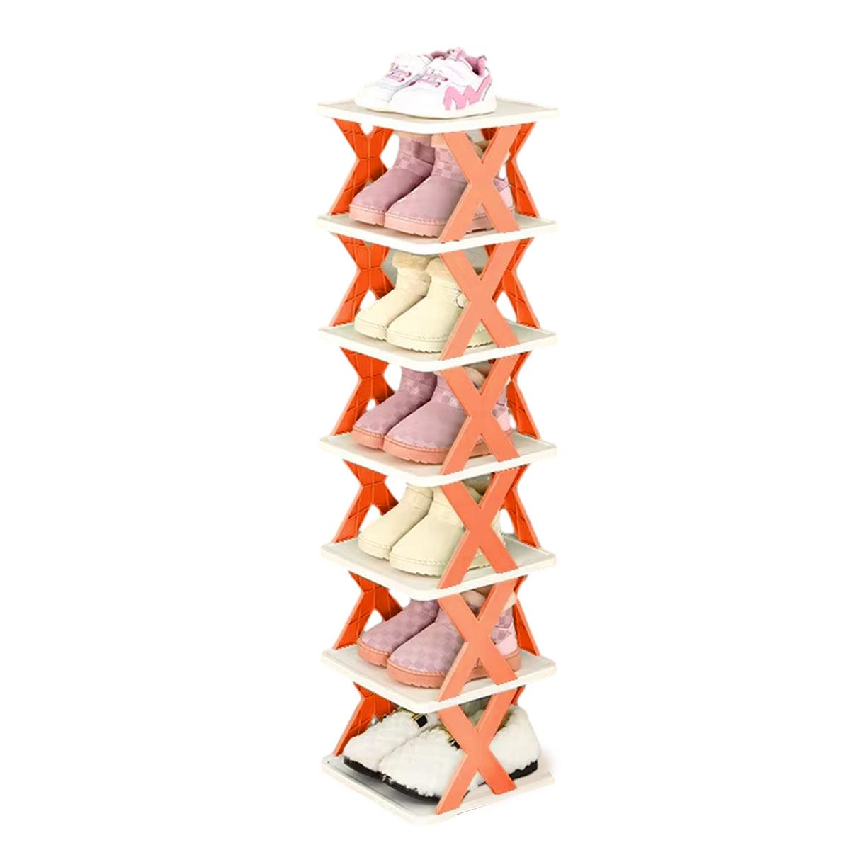 6/7 Tier Shoe Rack Space Saving Small Shoe Cabinet Storage Shelf Organizer - Blue-7 Layer