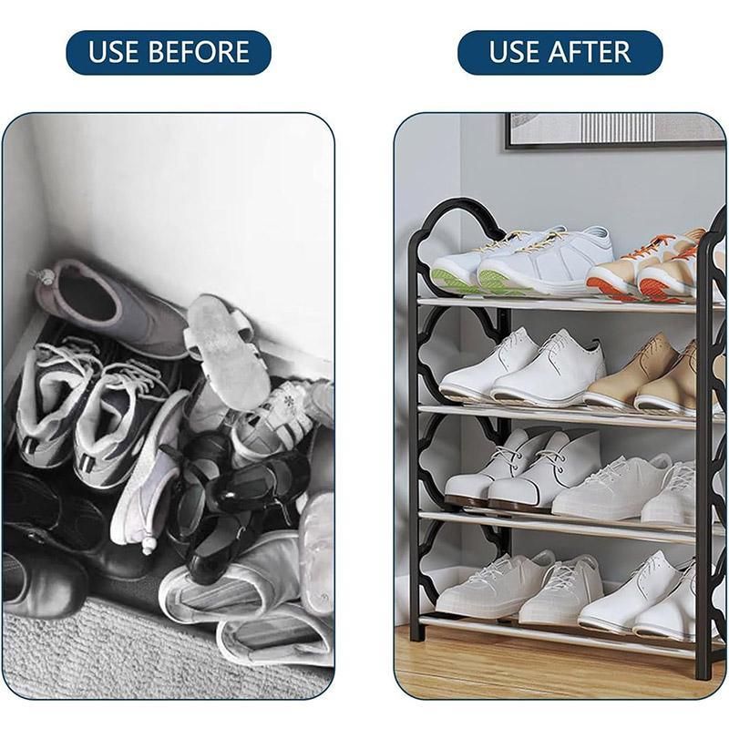 Four Layer Shoe Rack Storage Organizer Multi Tier Shoe Shelf for Entryway Closet - Black