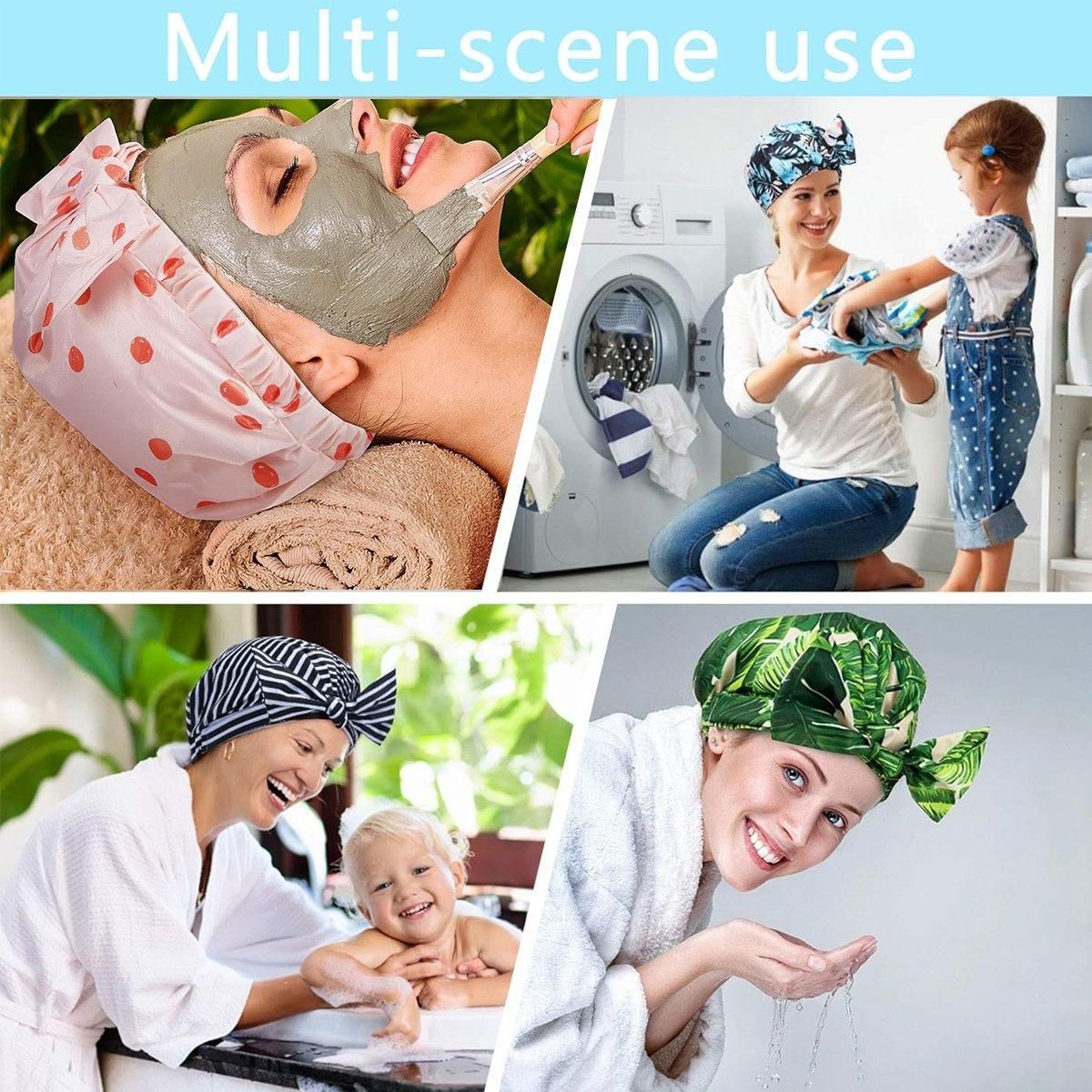 Woman Shower Cap Reusable Long Hair Large Turban Bathroom Waterproof Hair Cap - Black Background
