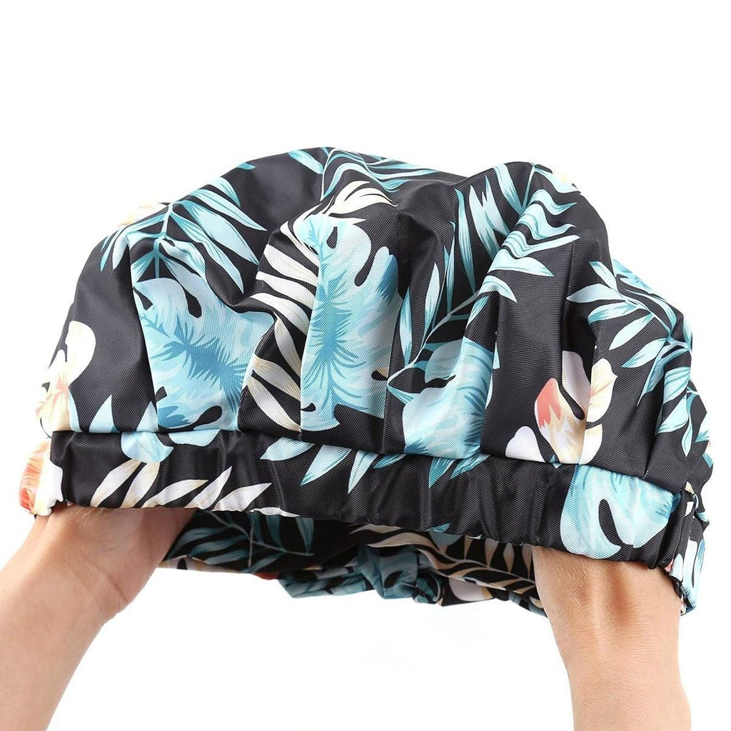 Woman Shower Cap Reusable Long Hair Large Turban Bathroom Waterproof Hair Cap - Coconut Tree