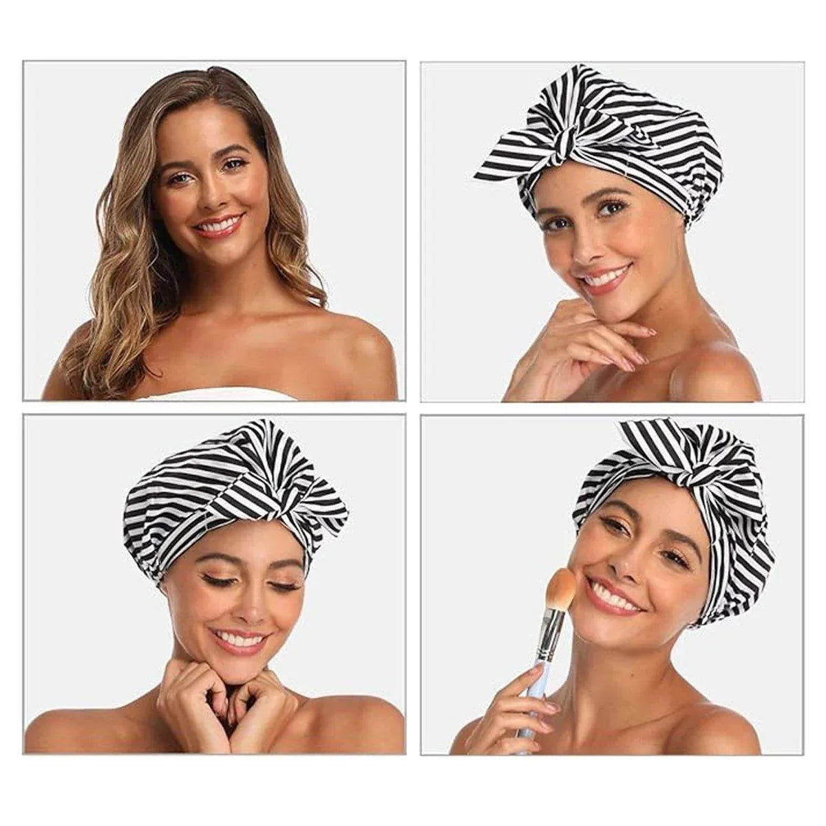 Woman Shower Cap Reusable Long Hair Large Turban Bathroom Waterproof Hair Cap - Streak
