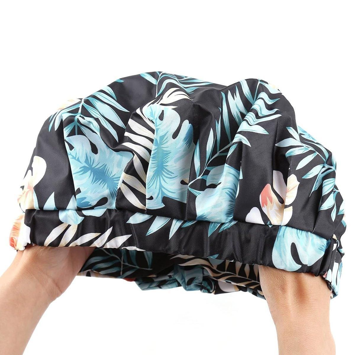 Woman Shower Cap Reusable Long Hair Large Turban Bathroom Waterproof Hair Cap - Streak
