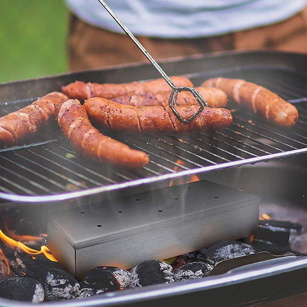 Stainless Steel Smoke Box Barbecue BBQ Smoking Wood Chip Smoker Grill Tool Box