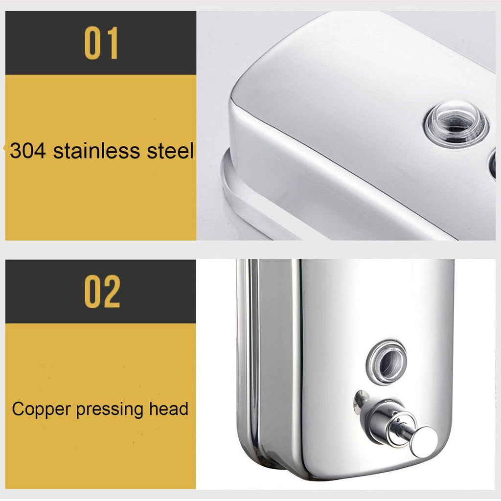 Stainless Steel Wall Mounted Soap Dispenser Hotel Bathroom Sanitizer Bottle - 800ML