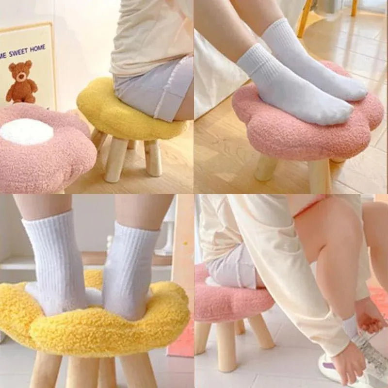Small Flower Short Stool for Entryway or Living Room Shoe Bench or Footrest - White