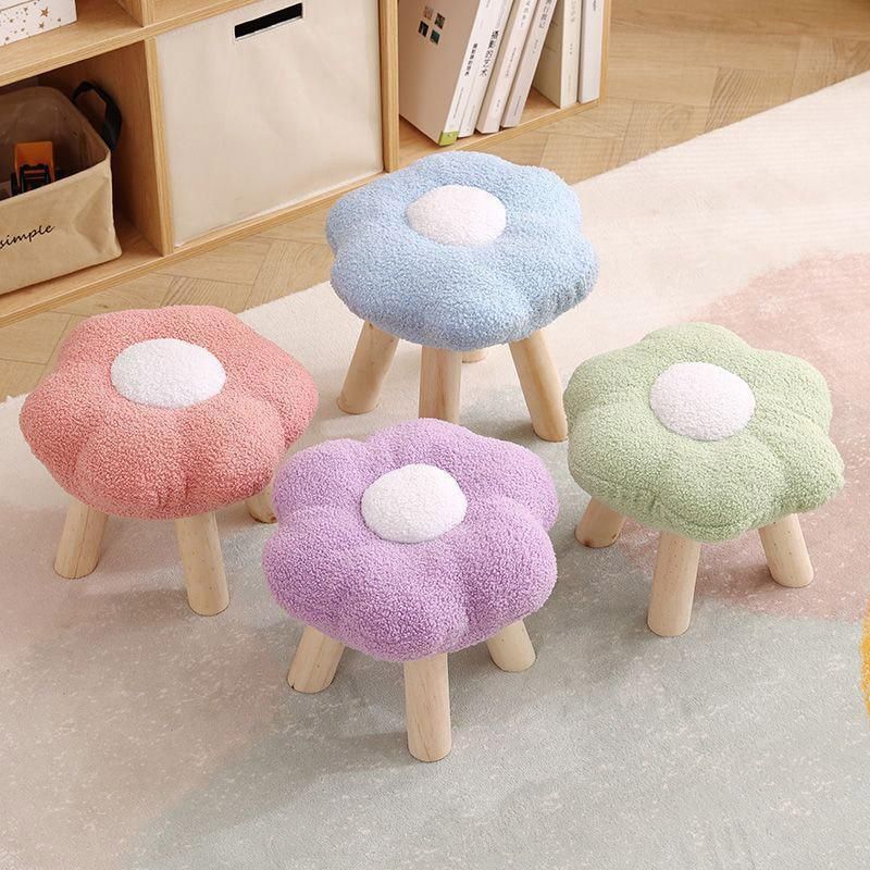 Small Flower Short Stool for Entryway or Living Room Shoe Bench or Footrest - Yellow