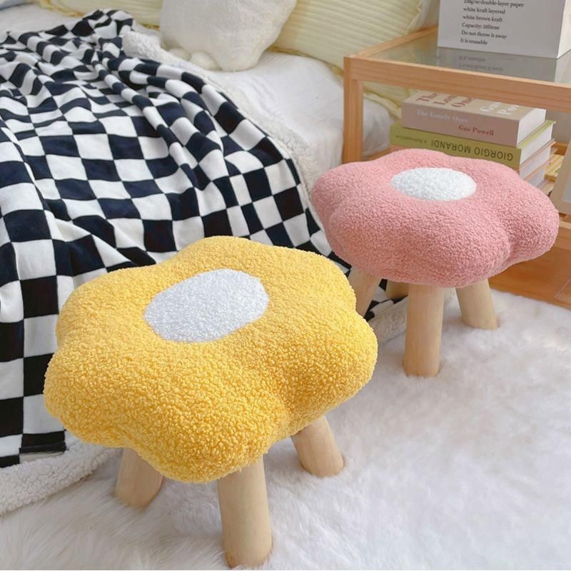 Small Flower Short Stool for Entryway or Living Room Shoe Bench or Footrest - Yellow