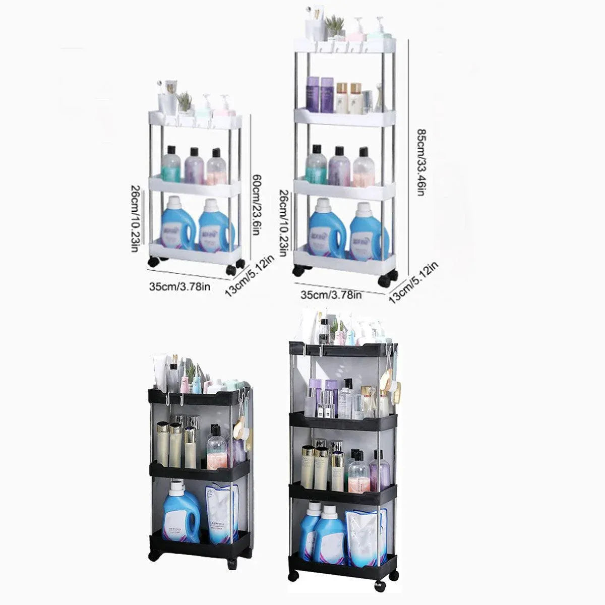 Multi Layer Rolling Storage Cart Kitchen Bathroom Organizer Shelf with Wheels - 3-White
