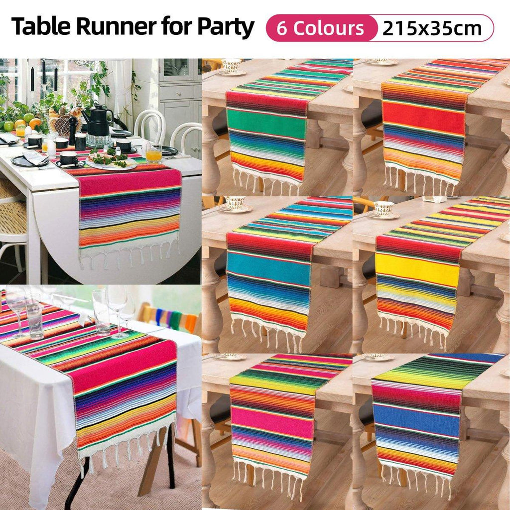 Woven Tassel Table Runner – Dark Blue