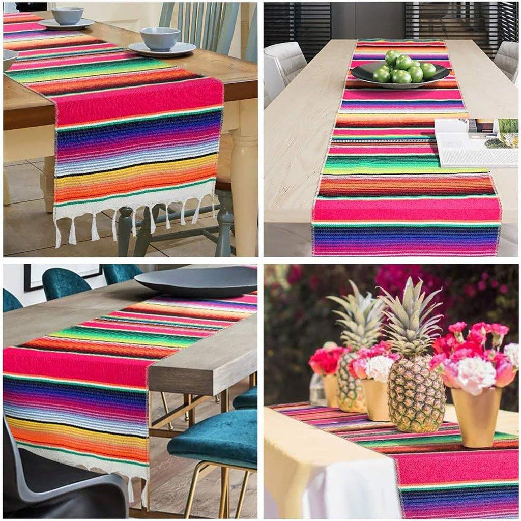 Woven Tassel Table Runner – Dark Blue