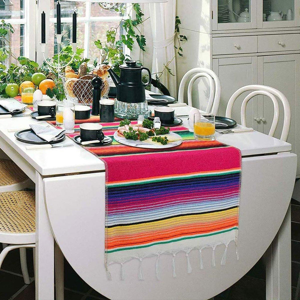 Woven Tassel Table Runner – Rose Red
