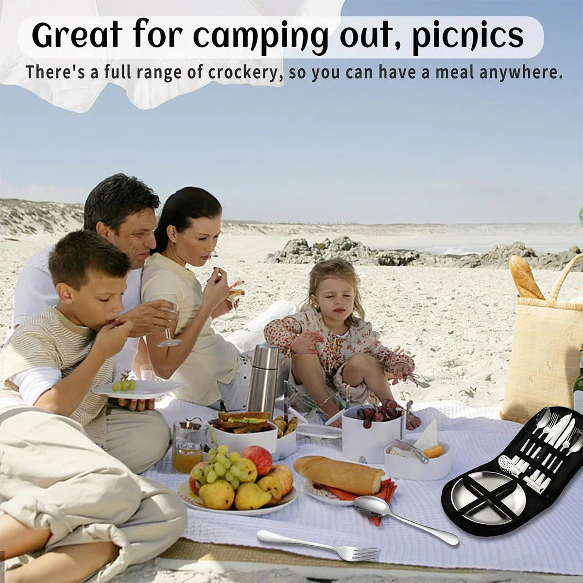 10/20PCS Camping Cutlery Set Outdoor Picnic Utensils Plates Spoons Forks Knives - Black-2 People