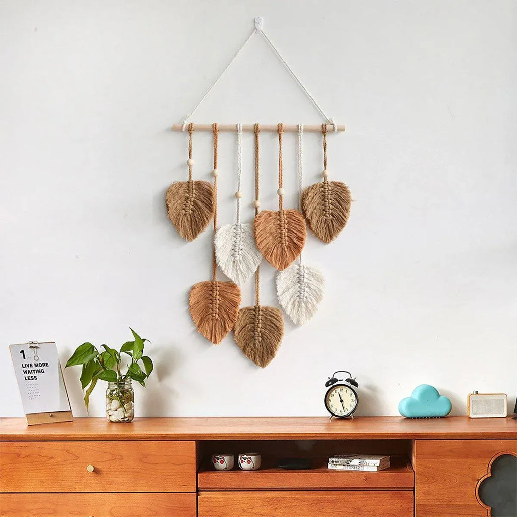 Handmade Braided Cotton Rope Leaves Wall Hanging Home Decoration Ornament - Brown