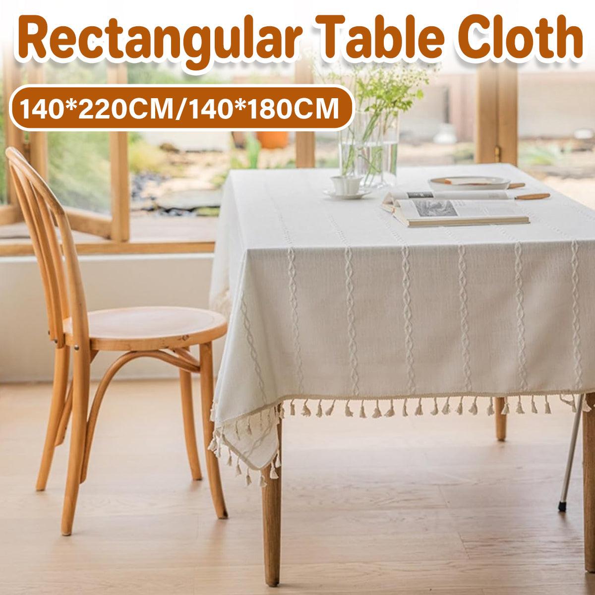 Tassel-Edge Rectangular Tablecloth – 140 × 220cm