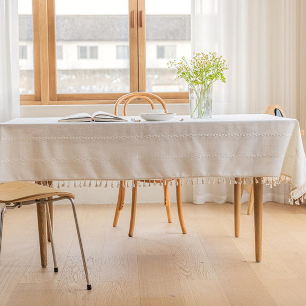 Tassel-Edge Rectangular Tablecloth – 140 × 220cm