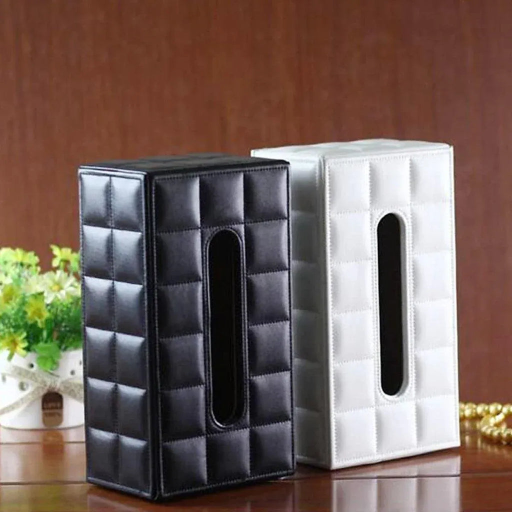 Leather Tissue Box Holder Rectangular Tissue Dispenser for Living Room Home - White