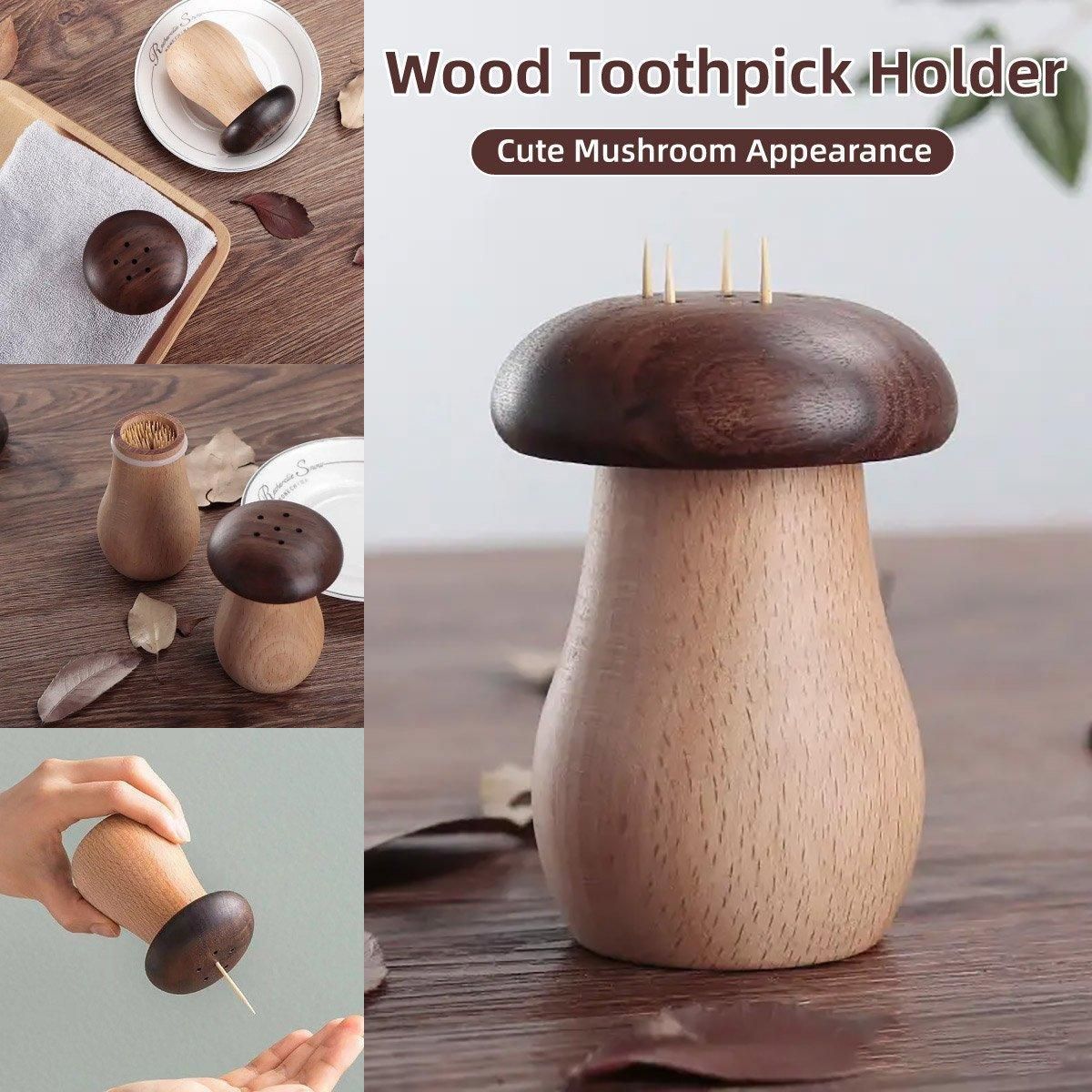 Wooden Mushroom Toothpick Holder