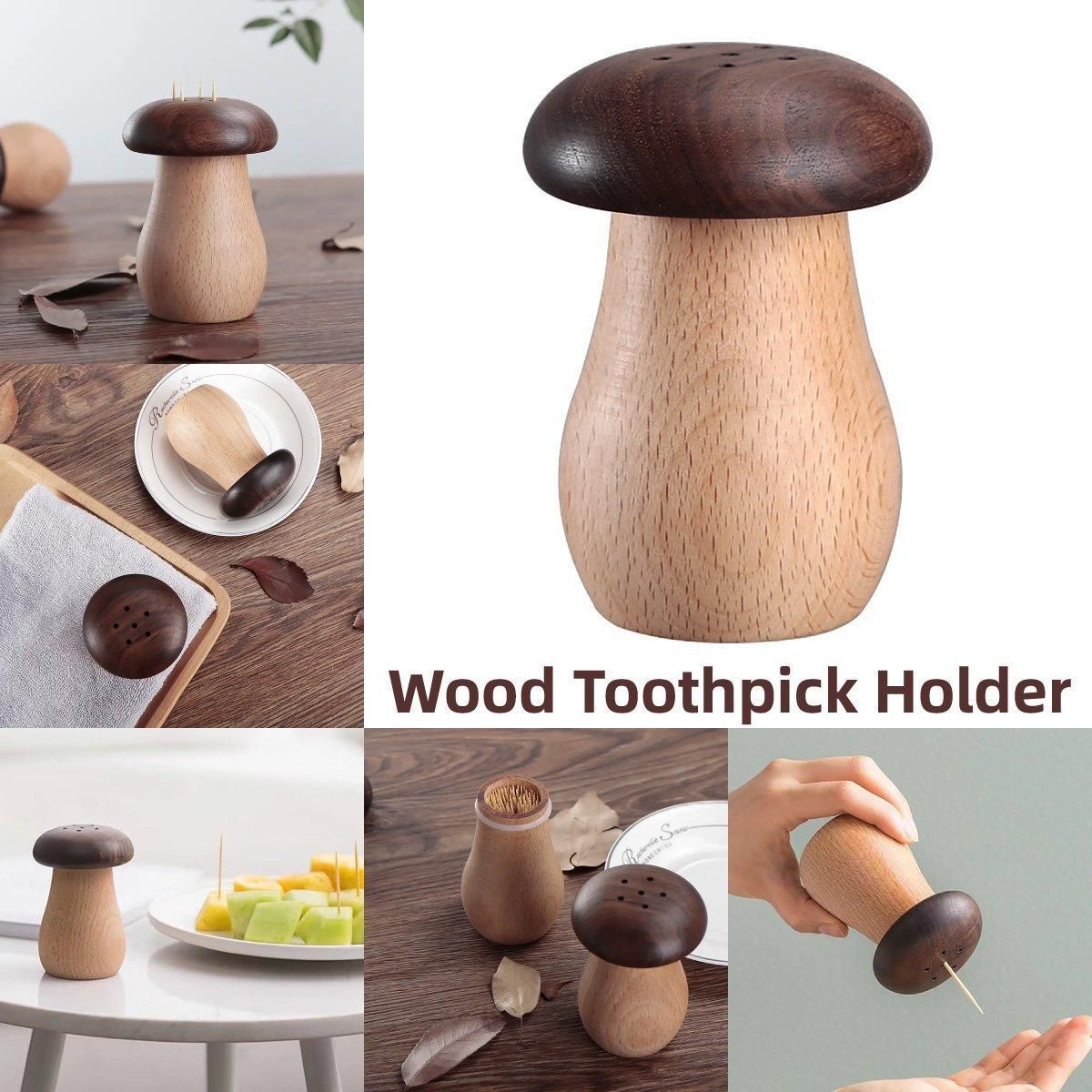 Wooden Mushroom Toothpick Holder