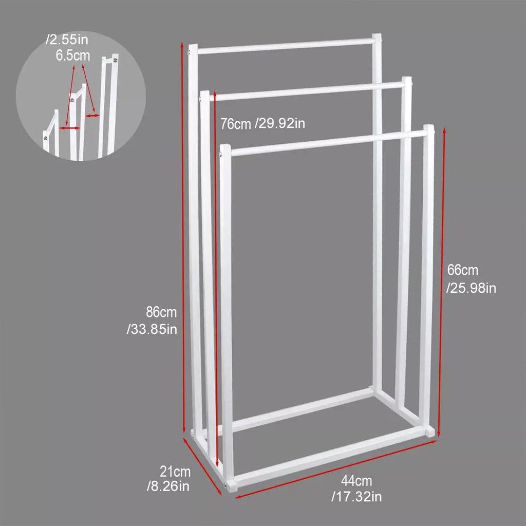 3 Tier Metal Towel Rack Freestanding 3 Bars Drying Shelf Holder Stand Organizer