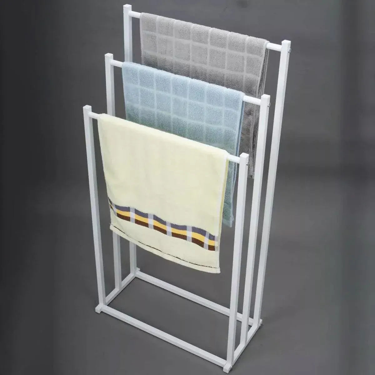 3 Tier Metal Towel Rack Freestanding 3 Bars Drying Shelf Holder Stand Organizer
