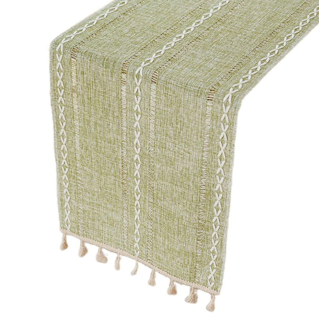 Woven Fringe Table Runner – Green