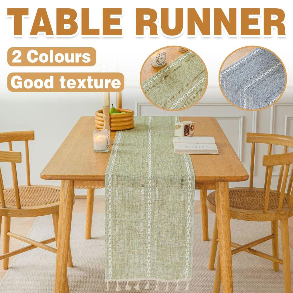 Woven Fringe Table Runner – Green