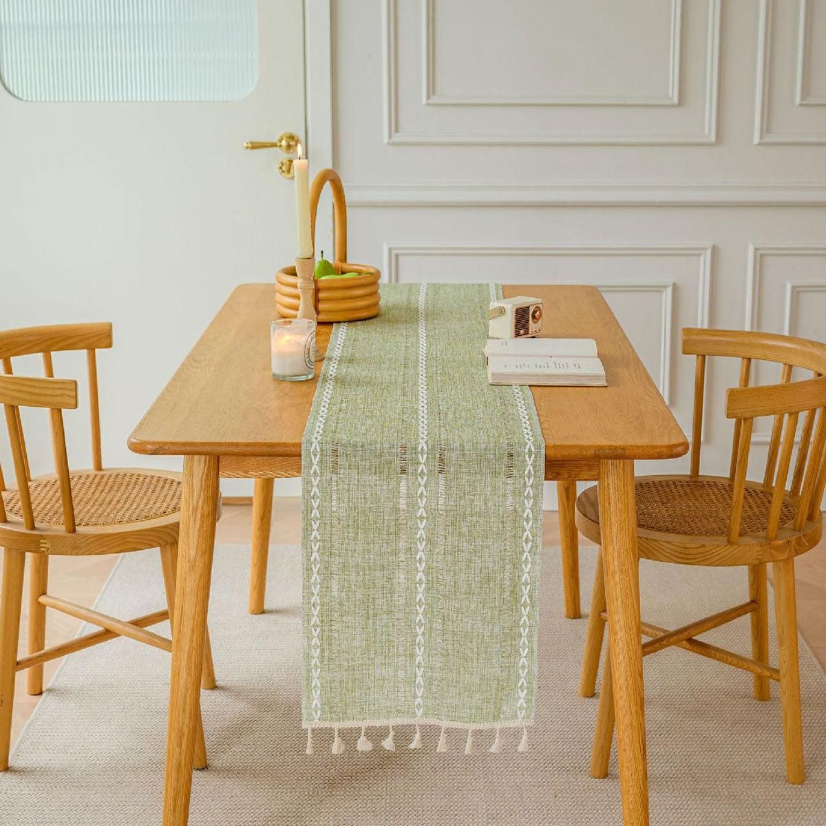 Woven Fringe Table Runner – Green