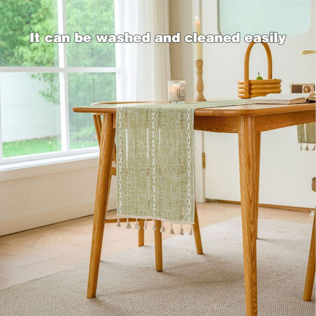 Woven Fringe Table Runner – Green