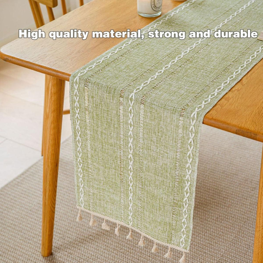Woven Fringe Table Runner – Green