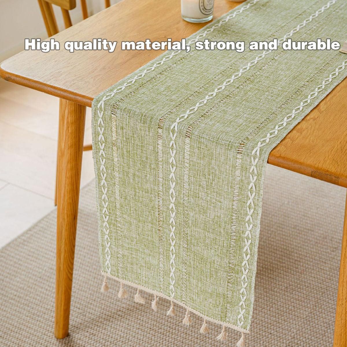 Woven Fringe Table Runner – Green