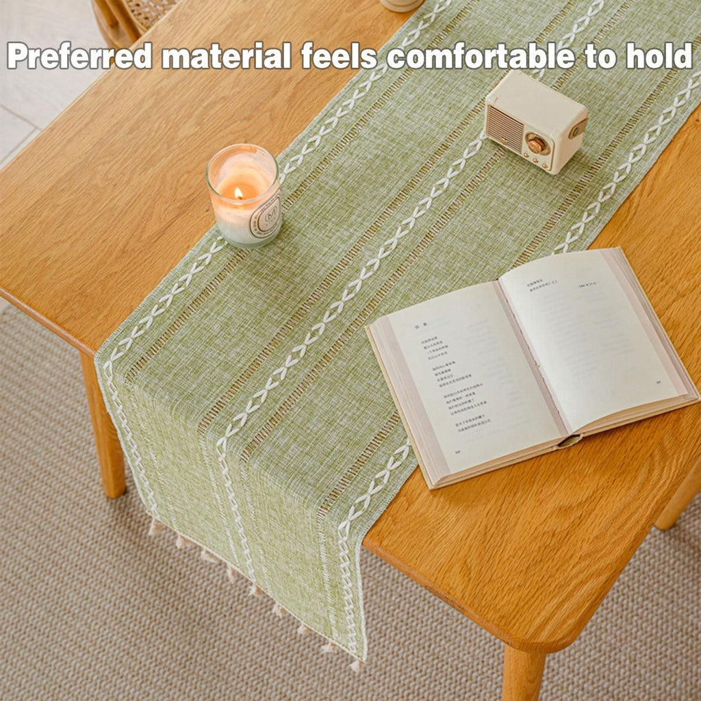 Woven Fringe Table Runner – Green