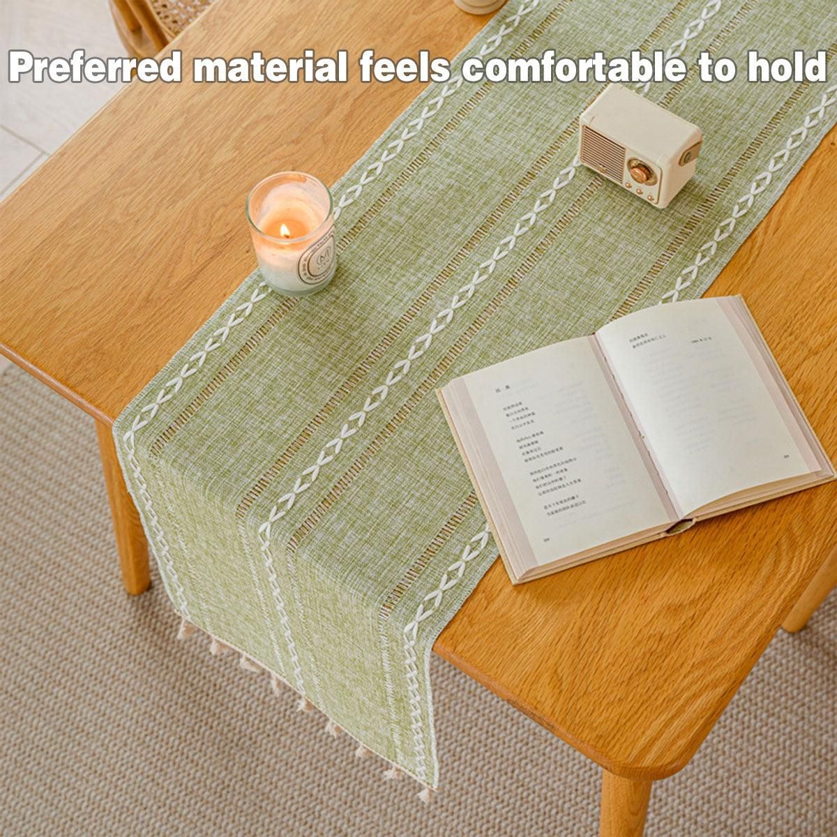 Woven Fringe Table Runner – Green