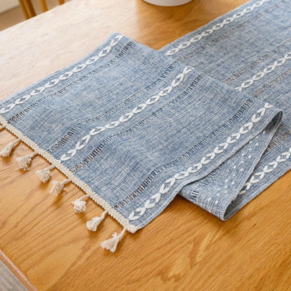 Woven Fringe Table Runner – Green