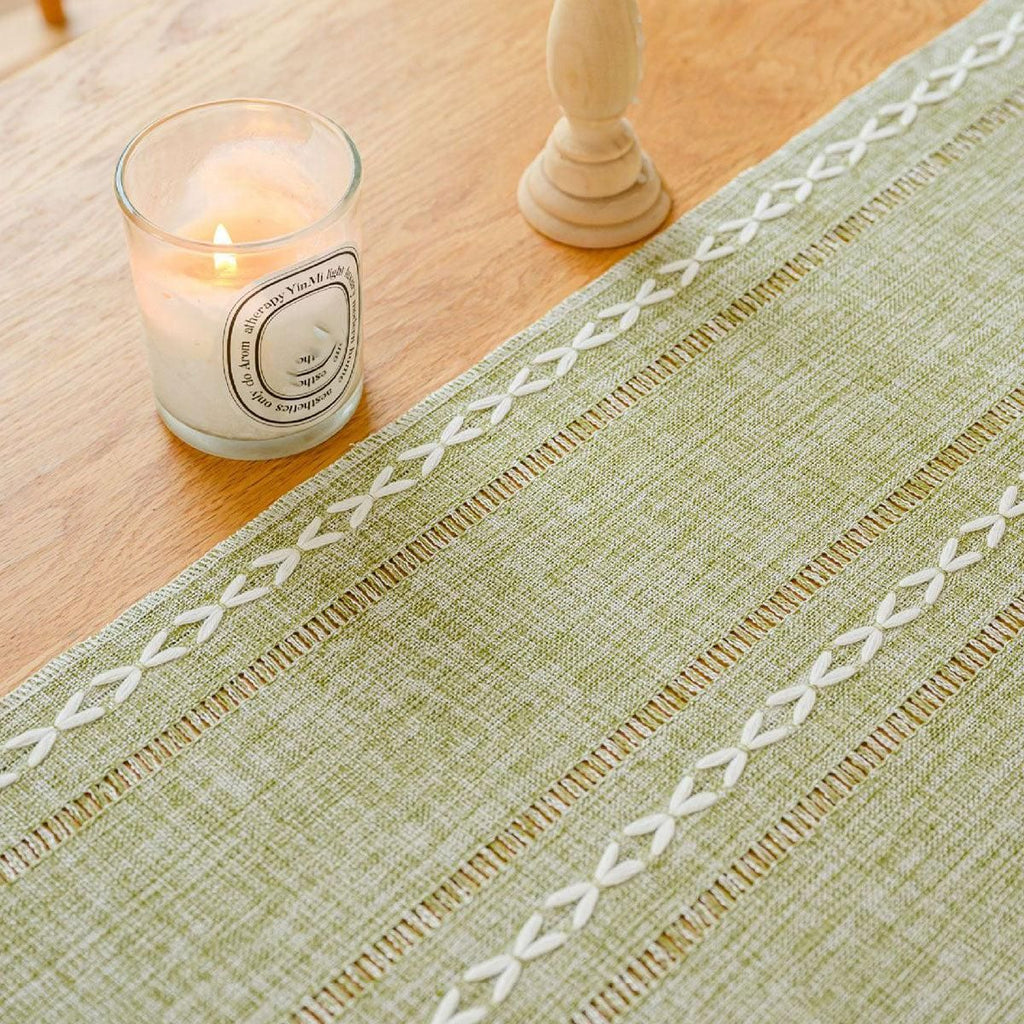 Woven Fringe Table Runner – Green
