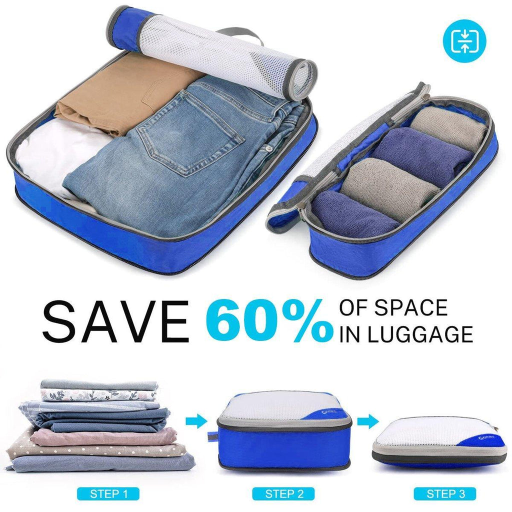 6pcs Mesh Visible Travel Storage Set Waterproof Nylon Compressible Storage Bags - Navy Blue