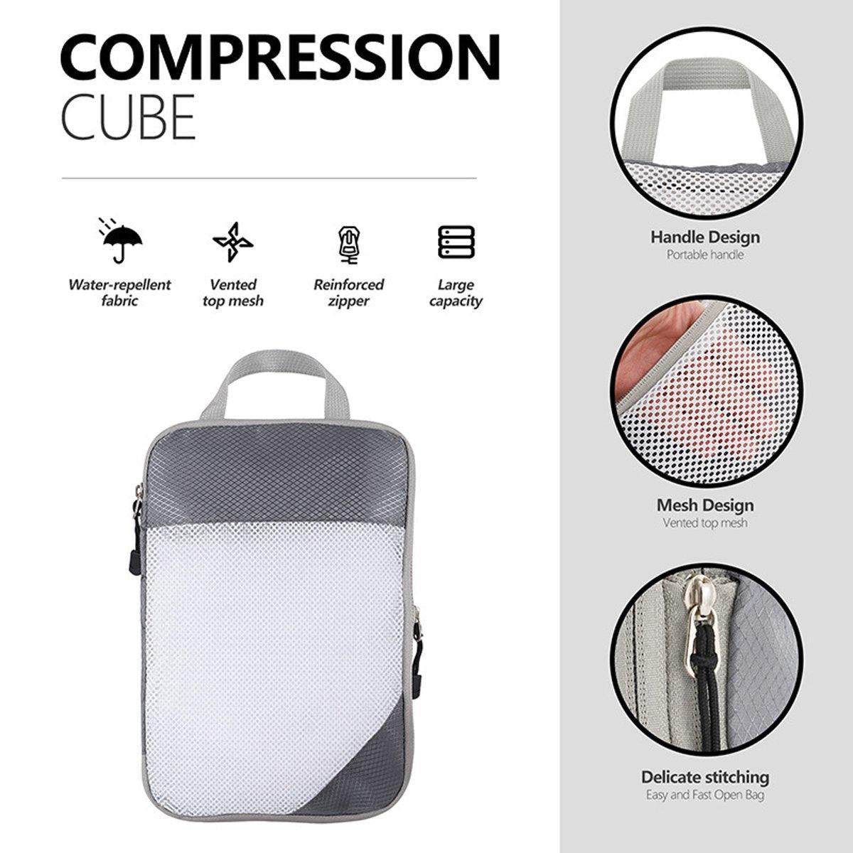 6pcs Mesh Visible Travel Storage Set Waterproof Nylon Compressible Storage Bags - Navy Blue