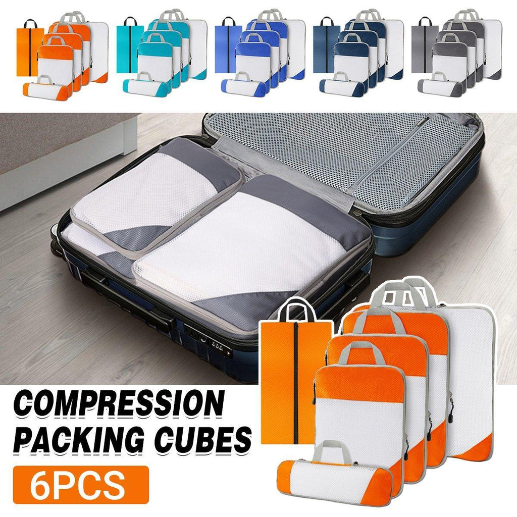 6pcs Mesh Visible Travel Storage Set Waterproof Nylon Compressible Storage Bags - Sky Blue