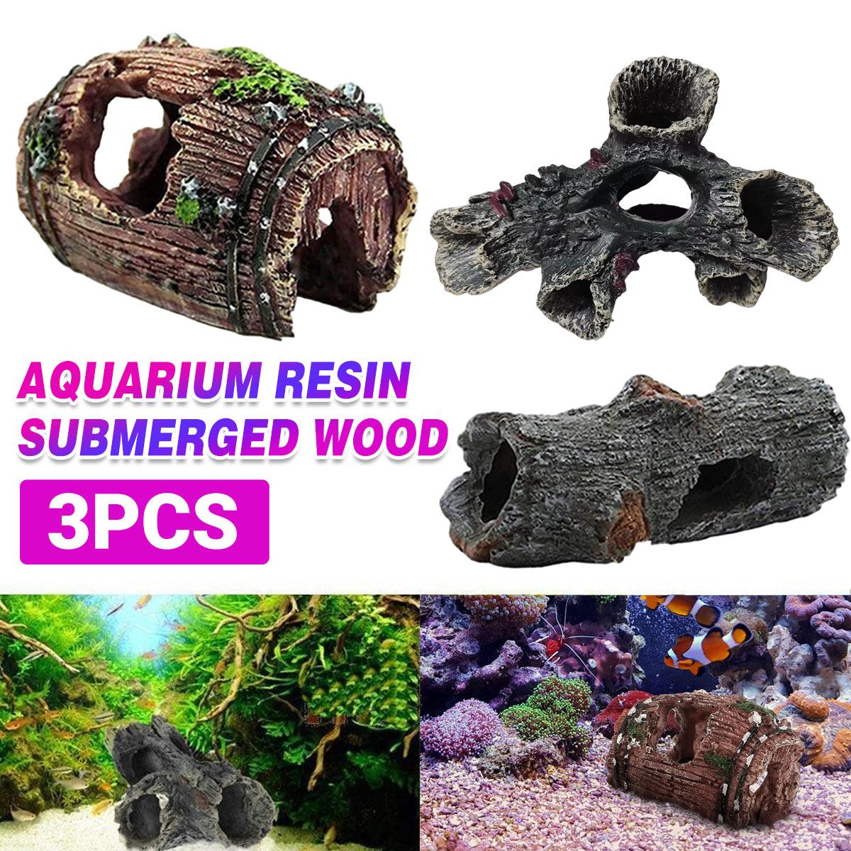 3pcs Aquarium Resin Tree Ornament – Submerged Wood Cave Fish Tank Decoration