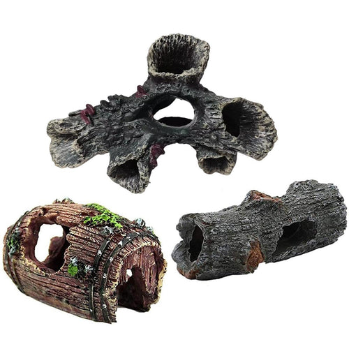 3pcs Aquarium Resin Tree Ornament – Submerged Wood Cave Fish Tank Decoration