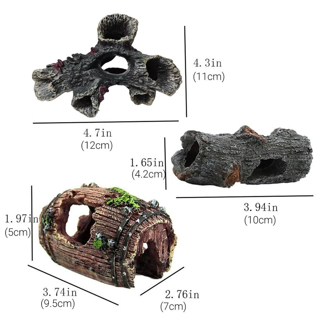 3pcs Aquarium Resin Tree Ornament – Submerged Wood Cave Fish Tank Decoration