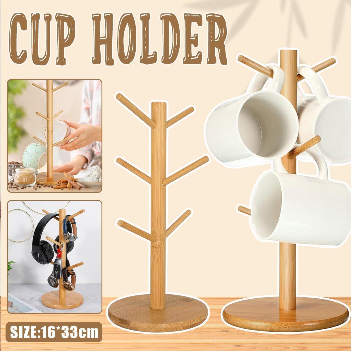 6-Branch Bamboo Mug Tree & Cup Drying Rack