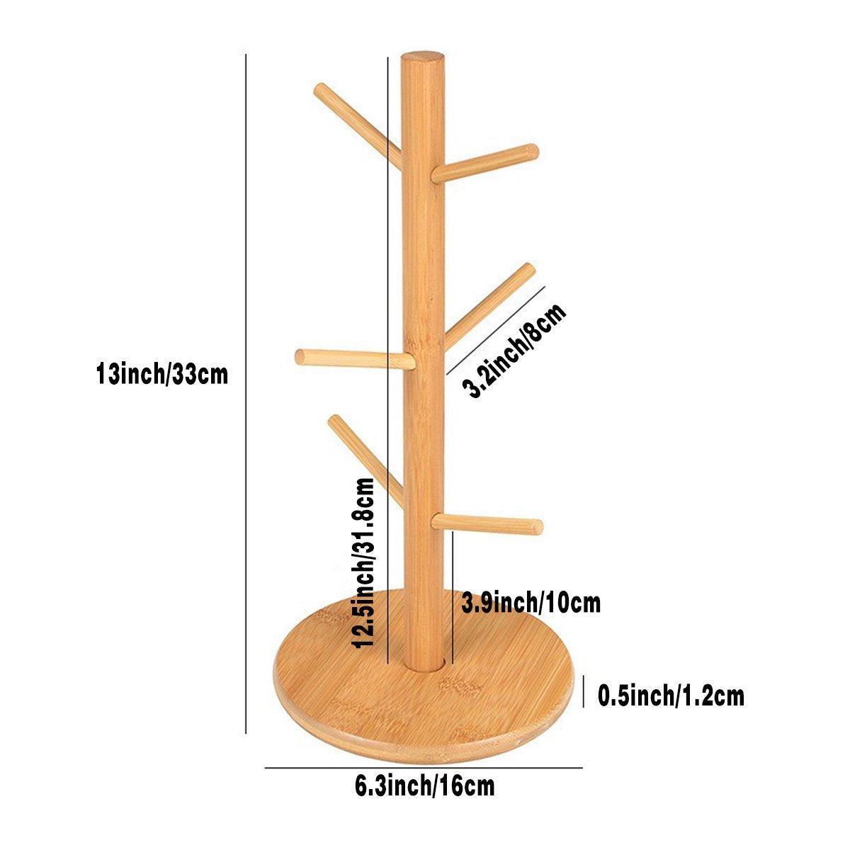 6-Branch Bamboo Mug Tree & Cup Drying Rack