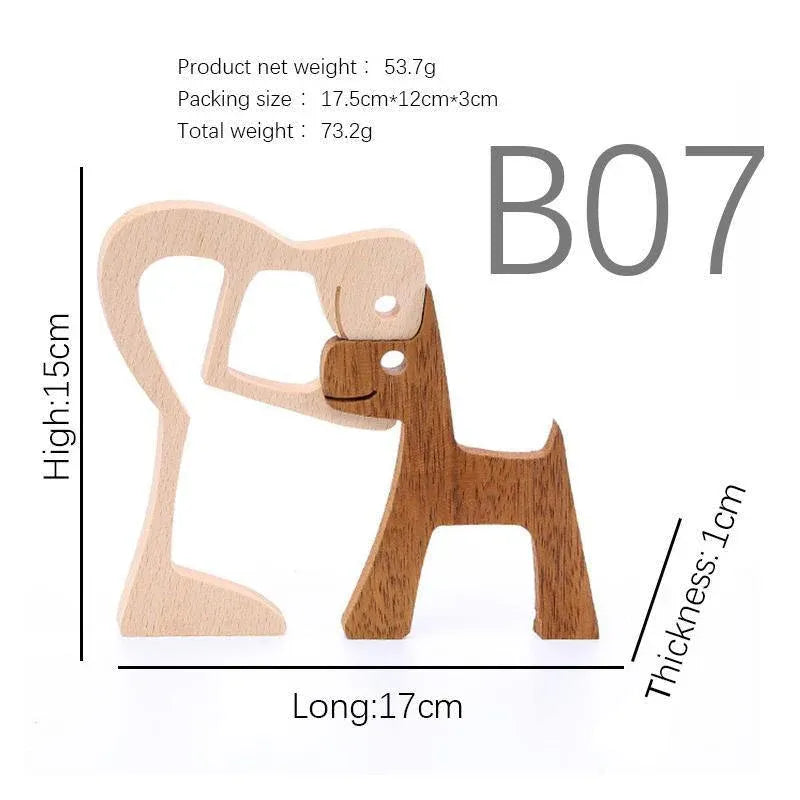 Handmade Wooden Statue Sitting Family and Dog Craft Home Decor - B04
