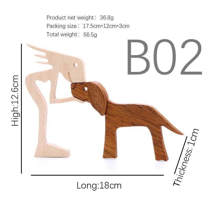 Handmade Wooden Statue Sitting Family and Dog Craft Home Decor - B02