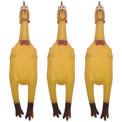3x SHRILLING CHICKEN Dog Chew Screaming Toy Squeeze Sound Funny Rubber Pet