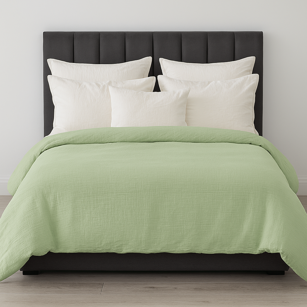 Jade Cotton Muslin Quilt Cover Set – Pastel Green, Double