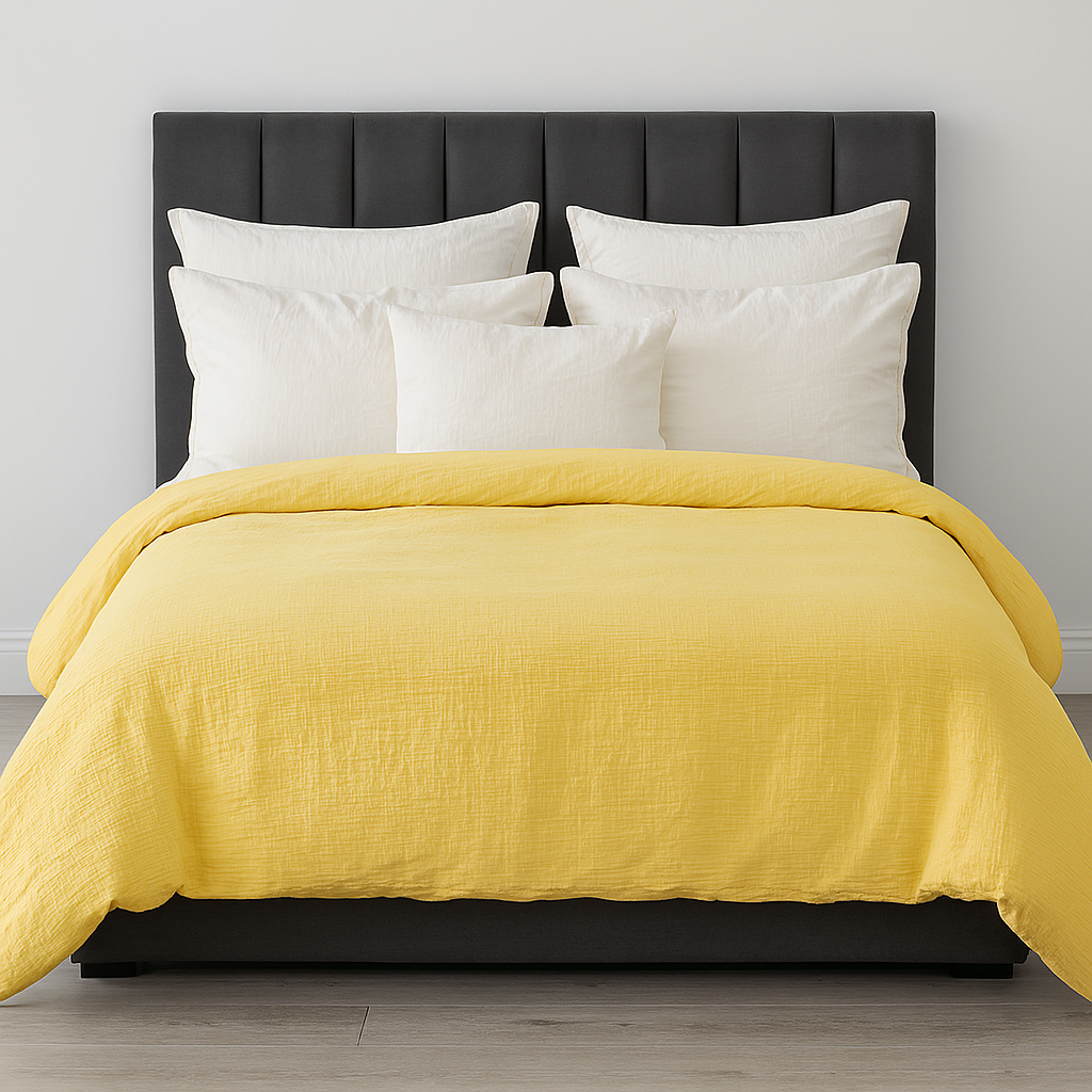 Soleil Cotton Muslin Quilt Cover Set – Yellow, Queen